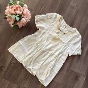 New Axara Ivory Pleated V Neck Clasped‎ Silky Blouse